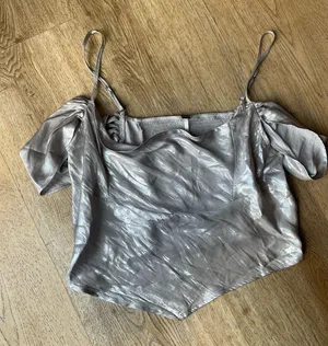 Free People Silver Satin Off-the-Shoulder Top thumbnail 4