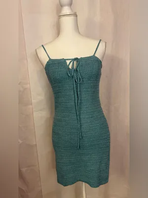 Olive & Oak Light Blue Crochet Tie-Front Mini Dress thumbnail 2