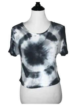 Brandy Melville Tie‎ Dye Crop Top Ribbed Blue Short Sleeve Women Size One Size thumbnail 1