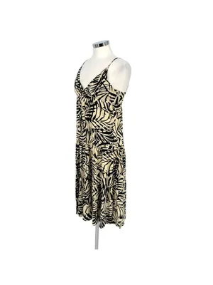 Patrons Of Peace Boho Tropical Leaf Print V-Neck Sundress Ivory Black Size XS thumbnail 6