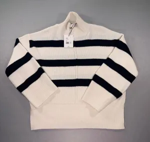 Gibson Latimer Womens Striped Mock Neck Sweater Ivory Black Size S NEW thumbnail 1