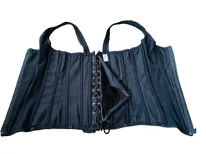 Y2K Black Silky Satin Goth Grunge Punk Dom Lingerie Intimates Structured Corset thumbnail 3