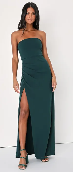 Lulus Foxy Emerald Green Strapless Maxi Dress Bridesmaid Party Holiday Large thumbnail 1