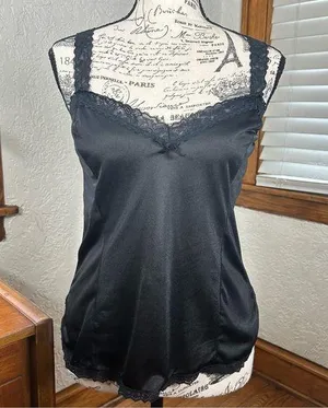 Vintage 80’s Mel-Lin Black Lace Nylon Gothic Silky Camisole Size S thumbnail 1