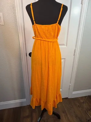 Emma & Michele Orange Cotton Gauze Ruffle Wrap Dress Size S thumbnail 3
