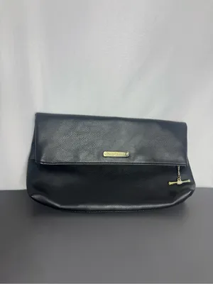 Juicy Couture Black faux leather Fold Top clutch going out Purse Gold Hardware thumbnail 2