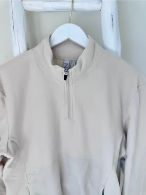 Zella Cream Half-Zip Soft Fleece Pullover w Kangaroo Front Pockets Size Large thumbnail 6