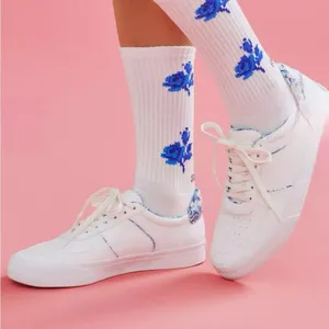 Reformation Harlow white leather blue floral sneakers size 8 thumbnail 1