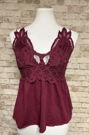 Vtg Rue 21‎ Babydoll Cami Tank Top Large Lace Y2K Boho Fairy Grunge Red thumbnail 1
