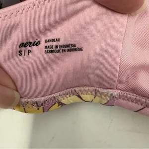 Aerie Bandeau Cut Out Bikini Top Dainty Bow Floral‎ Retro Purple Pink Size S thumbnail 6