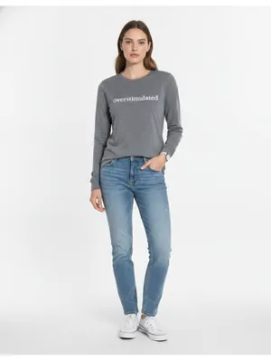 Overstimulated Gray Graphic Long Sleeve Tee Casual Statement Top Size XL thumbnail 8