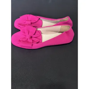 Women's Pink Flats Hot Pink Fabric Bow Almond Toe Size 11 thumbnail 3
