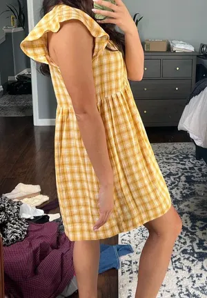 Yellow Plaid Dress Size M thumbnail 4