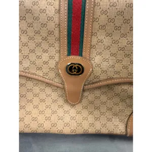 Micro GG gucci Web Stripe Flap Crossbody Bag | Tan Leather & Beige Canvas thumbnail 2