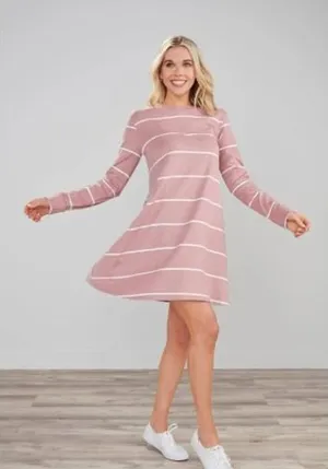 Mud Pie Mauve‎ Pink Striped Tunic Long Sleeve Casual Relaxed T-Shirt Swing Dress Small thumbnail 1