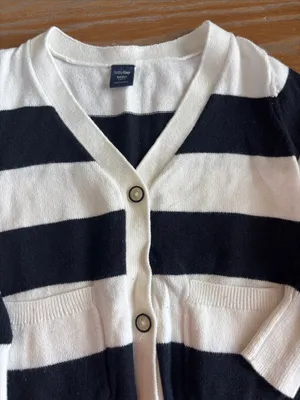 GAP Black & White Striped V-Neck Cardigan thumbnail 3