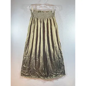 1069 | Aerie Boho Smocked Waist Flowy Viscose Maxi Skirt Olive Green‎ Womens S thumbnail 2