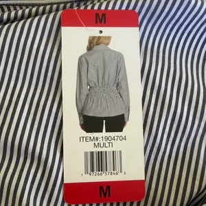 NEW Steve Madden Smock Waist Stripe Button Up 100% Cotton Longsleeve Top, Size M thumbnail 15