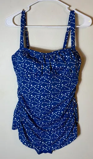 Jantzen Blue‎ Polka Dot Classic Fit Ruched One Piece Swimsuit Women's Size 10 thumbnail 1