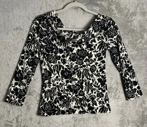 Vintage Goth Romantic Black White Floral Off Shoulder Top Y2K Baddie 90s Small‎ thumbnail 1