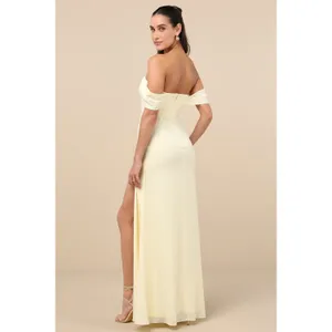 NWT Lulus Magical Magnetism Pale Yellow Off-the-Shoulder Maxi Dress Banquet Sz S thumbnail 3