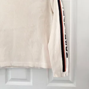 Harley Davidson Women Ivory Spellout Sleeve Ribbed Heavy Knit Sweater XL Y2K thumbnail 4