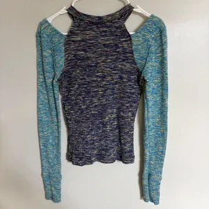 We The Free People Cold Shoulder Ribbed Knit‎ Space Dye Top Blue Purple Small thumbnail 9