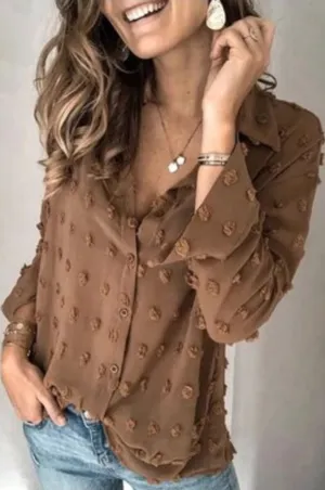 Elegant Brown Button Down Shirt for Women oversized Med thumbnail 1