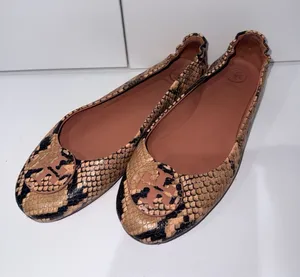 Tory Burch Stamp Snake Printed Leather Mini Travel Ballet Flats Sz 9‎ 1 thumbnail 1