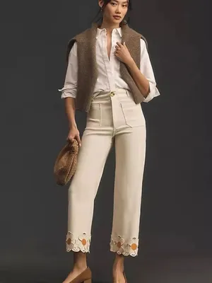 Maeve Anthropologie Colette Wide-Leg Jeans Daisy Cutwork Hem cottagecore whimsy thumbnail 4