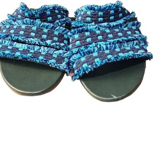 Rothy's Womens Blue Fringe Triple Fabric Strap Slide On Flat Sandals‎ 6 thumbnail 4