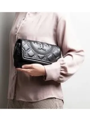 NWT Tory Burch Fleming Soft Quilted Leather Clutch Bag Black thumbnail 8