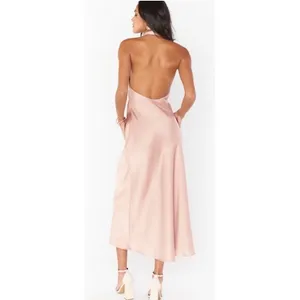 Show Me Your Mumu Jasmine‎ Halter Midi Dress rose gold luxe satin size xs formal thumbnail 4