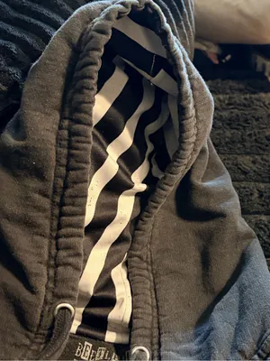 Black Zip Hoodie with Striped Hood Lining and Small Chest Logo thumbnail 5
