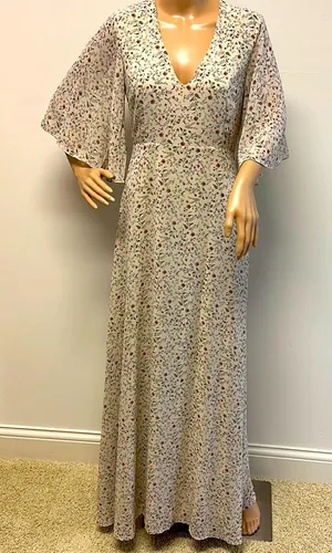 New Nasty Gal Cream Dainty Floral Long MaxiDress elbow length bell sleeves sz 4 thumbnail 1