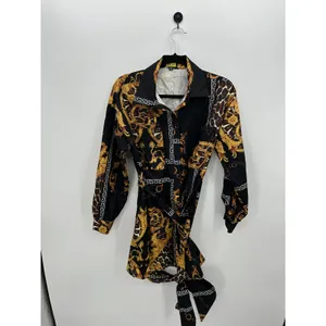 Love Highlight Women Baroque Leopard Print Mini Shirt Dress Black Gold Sz M thumbnail 2