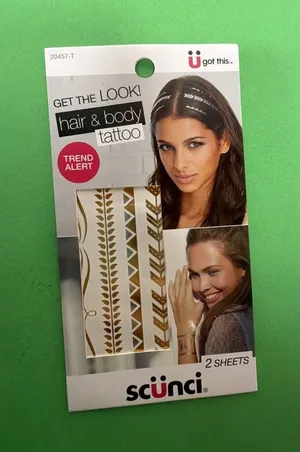 Scunci Hair & Body Tattoo Gold Foil Temporary Tattoos, 2 Sheets thumbnail 1