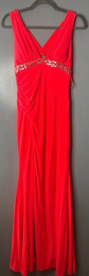 Hailey Logan Adrianna Papell Size 6 Coral Pink Prom Dress Slit Maxi Formal Gown thumbnail 1