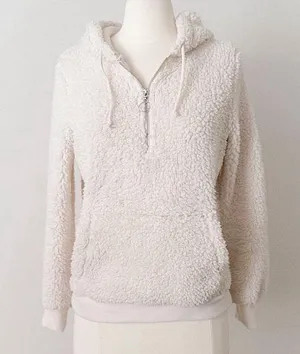 No Boundaries Cream Hooded Quarter Zip Fuzzy Sherpa Sweater Hoodie Size Medium thumbnail 1