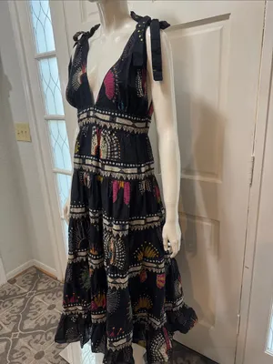 Farm Rio Tiered printed cotton-voile midi dress In Black Size Medium thumbnail 7