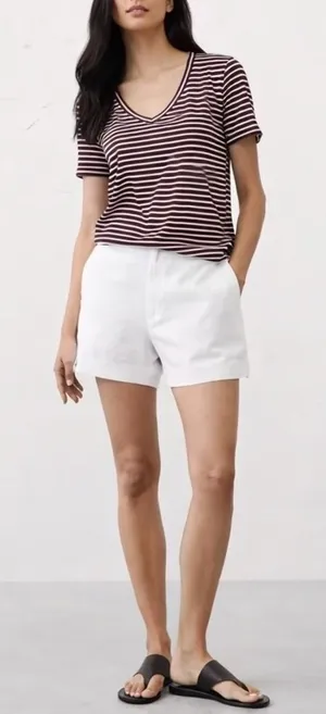 American Eagle Maroon/White Striped Soft & Sexy T-Shirt thumbnail 1
