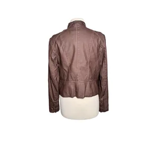 ANTHROPOLOGIE HEI HEI Women’s Vegan Leather Brown Zip Up Moto Jacket thumbnail 5