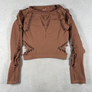 Out From Under Urban Outfitters Brown Shredded Seamless Crop Top ML 10208 thumbnail 1