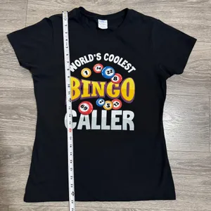 100% Cotton World's Coolest Bingo Caller Black‎ Graphic T-Shirt Womens Medium thumbnail 6