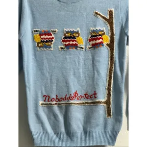 Nobody's Perfect vintage blue Sweater M embroidered owl bird thumbnail 2