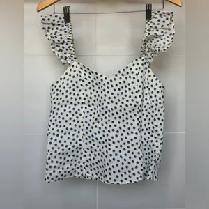 H&M Polka Dot Ruffle Strap Top Small NWT White Blue Sweetheart‎ Blouse thumbnail 2
