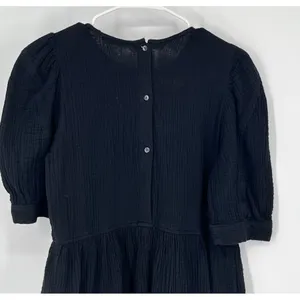&merci Babydoll Dress Women Large Black Textured Gauze Puff Sleeve Crinkled Chic thumbnail 10