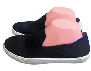 Rothy's The Sneaker Black Knit Slip On Blue Trim Women's Shoes Sz 8 pre‎ owned thumbnail 1