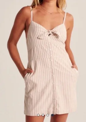 Abercrombie & Fitch Cream and Pink Striped Tie-Front Mini Dress thumbnail 1