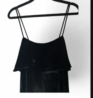 Madewell Black Velvet Ruffle-Trim Spaghetti-Strap Mini Dress thumbnail 8